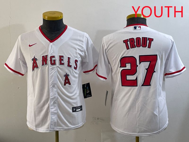 Youth Los Angeles Angels 27 Trout White Game 2025 Nike MLB Jersey style 1